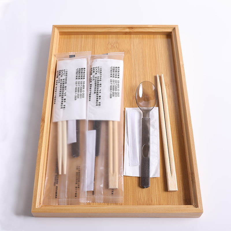 Set di bacchette di bambù usa e getta con cucchiaio e tovagliolo da tavola, set di pellicole composite satinate