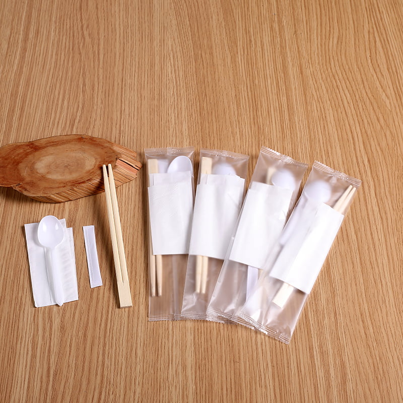 Set di bacchette di bambù con cucchiaio bianco e set di pellicole composite satinate per tovaglioli