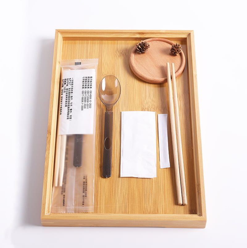 Borsa per pasti usa e getta con cucchiaio per bacchette familiari e set di pellicole composite satinate per tovaglioli da tavola